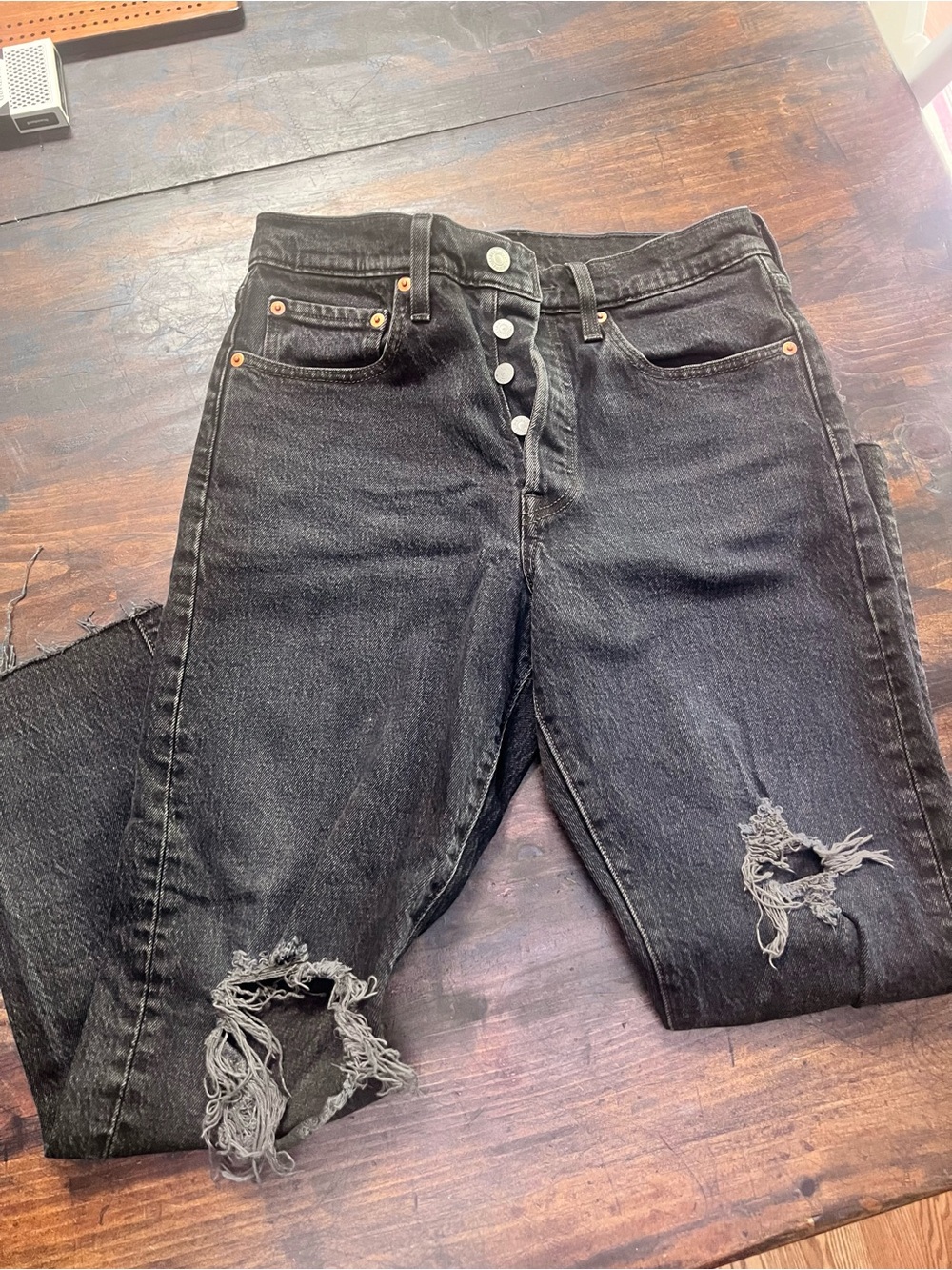 Levi's Black Distressed Skinny Jeans with Button-Fly